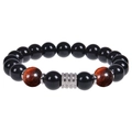 Men's 10mm elastic beaded bracelet with black obsidian and tiger eye stone beads - 10mm Red Tiger Eye Bracelet