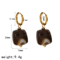 Retro golden hoop earrings with dark brown marble textured square resin pendants - Gold Hoop With Dark Brown Square Marbled Drop Earrings (TE60617)