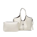 Beige bucket bag set with luxury letter prints and a matching small zipper pouch - White
