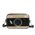 Retro camera shaped crossbody bag in black and champagne gold PU leather design - Black & Gold