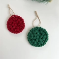 Handmade red and green crochet Christmas ornaments with rustic hanging twine loops - Green Disk