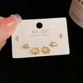 Three-pair gold stud earring set with stars and planets featuring S925 silver needles - Gold-Opal Planet Set (104#)