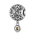 925 silver Sagittarius zodiac charm bead with star engraving and yellow gemstone - Sagittarius - Yellow Zirconia