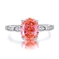 Elegant S925 silver ring with oval pink-orange gemstone and side diamond accents - FDJZ-105 Padparadscha Pink