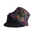 Detail of reversible bucket hat showing solid black and vibrant psychedelic graffiti print - One Size / Dreamy Nightmare Reversible