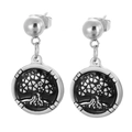 Silver tree of life stud earrings with black drip oil finish and elegant steel design - Silver Black Tree of Life Drop (KE64615-K)