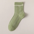 Light green mid-calf cotton socks with white stripes and polka dot geometric patterns - Green Pattern