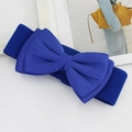 Royal blue elastic waist belt with triple layered satin bow for elegant women's dresses - Sapphire Blue