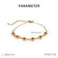 Detail view of gold stainless steel bracelet with red rhinestones and 190x7mm dimensions - Gold/Red (KB183079)