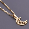 Gold stainless steel necklace featuring a hollowed-out crescent moon pendant on black - Gold Color + Necklace Chain