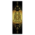 Detailed view of mystical golden moon and meditating figure on black hanging tapestry - Style 23 / 40x150cm