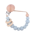 Blue silicone beads and natural wooden rings pacifier clip chain for baby teething - Grey Blue
