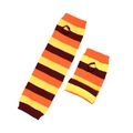Striped knit fingerless gloves in yellow orange and red with thumb hole detail - Thanksgiving Wide Stripe