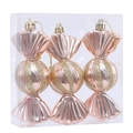 3-piece set of pink and gold glitter candy-shaped Christmas tree ornaments in box - Rose Gold/Set of 3