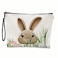Beauty case di Pasqua con stampe di coniglietti, uova colorate e manico superiore - Sfondo Bianco Coniglio Cartone Animato Sdraiato