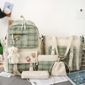 Ensemble 6 pièces sac à dos en toile à carreaux verts avec pendentif ours peluche - Vert