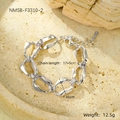 Detailed view of silver stainless steel chunky wave chain bracelet with length specs - Silver Irregular Coarse Link (NMSB-F3310-2)