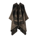Thick geometric knit shawl in black and brown reversible pattern for women - One Size / Square Grid - Black Camel