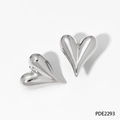 Polished silver stainless steel puffed heart stud earrings in a minimalist design - Silver (PDE2293)
