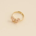 Détail de bague papillon avec cristaux roses et anneau doré réglable - Ouvert Réglable / 5# Rose
