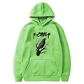 Funny crow graphic F-CAW-F print bright green hoodie with drawstring hood and pocket - Fruit Green