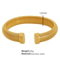 Minimalist adjustable gold stainless steel cuff bracelet with fine vertical line texture - Gold Color 12mm (SZ44)