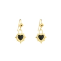 Boucles d'oreilles vintage en or avec motif cœur étoilé et émail noir chic - Pendentif Coeur Rayon de Soleil (E303247) / Or Noir