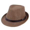 Κλασικό καφέ πλεκτό καπέλο fedora για άνδρες και γυναίκες με δερμάτινη ζώνη και αγκράφα - M(56-58cm) / Καφέ