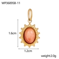Edelstahlanhänger mit korallenrosa Ovalstein und goldener Sonnenstrahl-Fassung - Korallenrosa