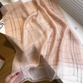 Pink thin silk wool scarf with minimalist black checkered pattern for women - Pink