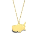 Minimalist gold necklace featuring USA map outline pendant with heart cutout detail - North America USA - Gold