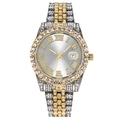 Orologio al quarzo lusso da uomo con strass, design bicolore oro-argento e datario - Argento