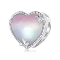 S925 Silber Herzanhänger mit lila Opal-Effekt Stein und kleinen Sternverzierungen - Verlauf Stern Herz