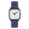 British style square quartz watch with white textured dial and blue leather strap - Blue Strap White Dial