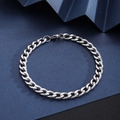 Detailed top view of polished silver stainless steel Cuban link bracelet with lobster clasp - NK Bracelet [Width 5mm] / Length 21cm