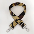 Close-up of camo jacquard 3.8cm shoulder strap with silver hooks and gold silk - Coffee Gold Thread + Silver Buckle