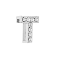 Silver stainless steel letter T charm with white zircon pavé for 10mm mesh bracelet - Letter T / 10mm Full Drill Letter / Silver