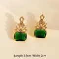 Vintage emerald green rectangle earrings with gold pattern and white zircon, 3.9cm length - Vintage Emerald Large Style / Style 3 - Large