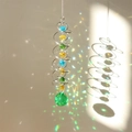 3D rotating metal wind chime with multi-color crystal beads and green crystal ball pendant - Green