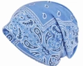 Bonnet bleu à motif paisley avec protection auditive coupe-vent et tissu doux - Bleu ciel