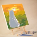 DIY paint by numbers kit featuring a cat at sunset with wooden easel and acrylic paints - 20x20cm Framed Kit / VNM001 Cat and Sunset Meadow