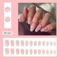 Pink gradient long oval press-on nails with white cloud, star, and moon patterns - W1422 Cloud Starlight (Glue Type)