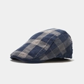 Détail de la texture en coton d'une casquette gavroche vintage à carreaux bleu et gris - Bleu Marine à Carreaux