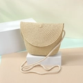 Cute beige woven shell-shaped straw crossbody bag with textured curved flap for summer - Small / Flap Bag / Beige
