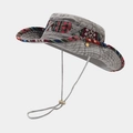 Outdoor sun hat in dark grey canvas with a colorful ethnic woven band and adjustable drawstring - One Size / Gray