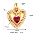 Gold-plated double heart pendant with red stone and clear stones showing product dimensions - Red Stone Heart / Gold