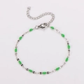 Bohemian stainless steel chain bracelet featuring olive green enamel beads and lobster clasp - Silver + Grass Green Enamel