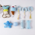 9-teiliges Hundespielzeug-Set in Babyblau mit Baumwollseilen und Plüschteilen - 9-teiliges Set / ca. 410g / Blau
