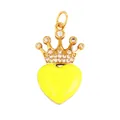 Golden crown heart pendant with yellow enamel inlay and white zircon gemstone accents - Yellow Crown Heart-ABG8886
