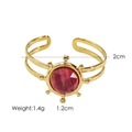 14K vergoldeter Edelstahlring mit offenem Design und facettiertem rosa Natursteinbesatz - R1-Rhodonit
